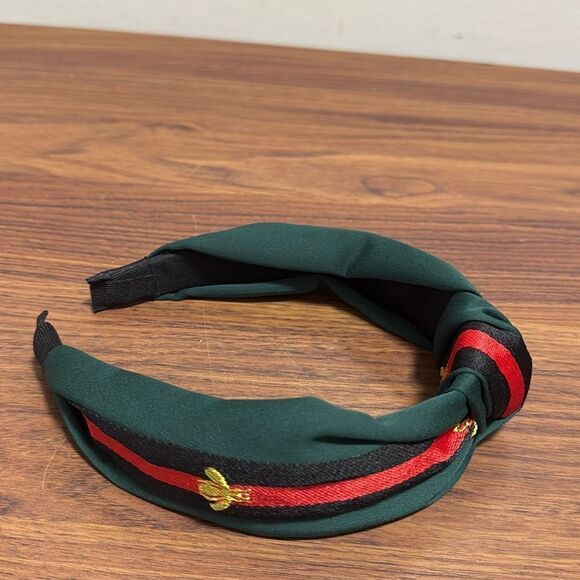NWOT Gold Bumblebee Embroidered Stripe Headband. Black/Red/Green - Picture 3 of 4